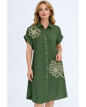Load image into Gallery viewer, Flower embroidered shirt dress
