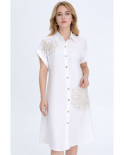 Load image into Gallery viewer, Flower embroidered shirt dress
