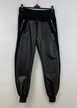 Load image into Gallery viewer, Leather look zip jogger in black
